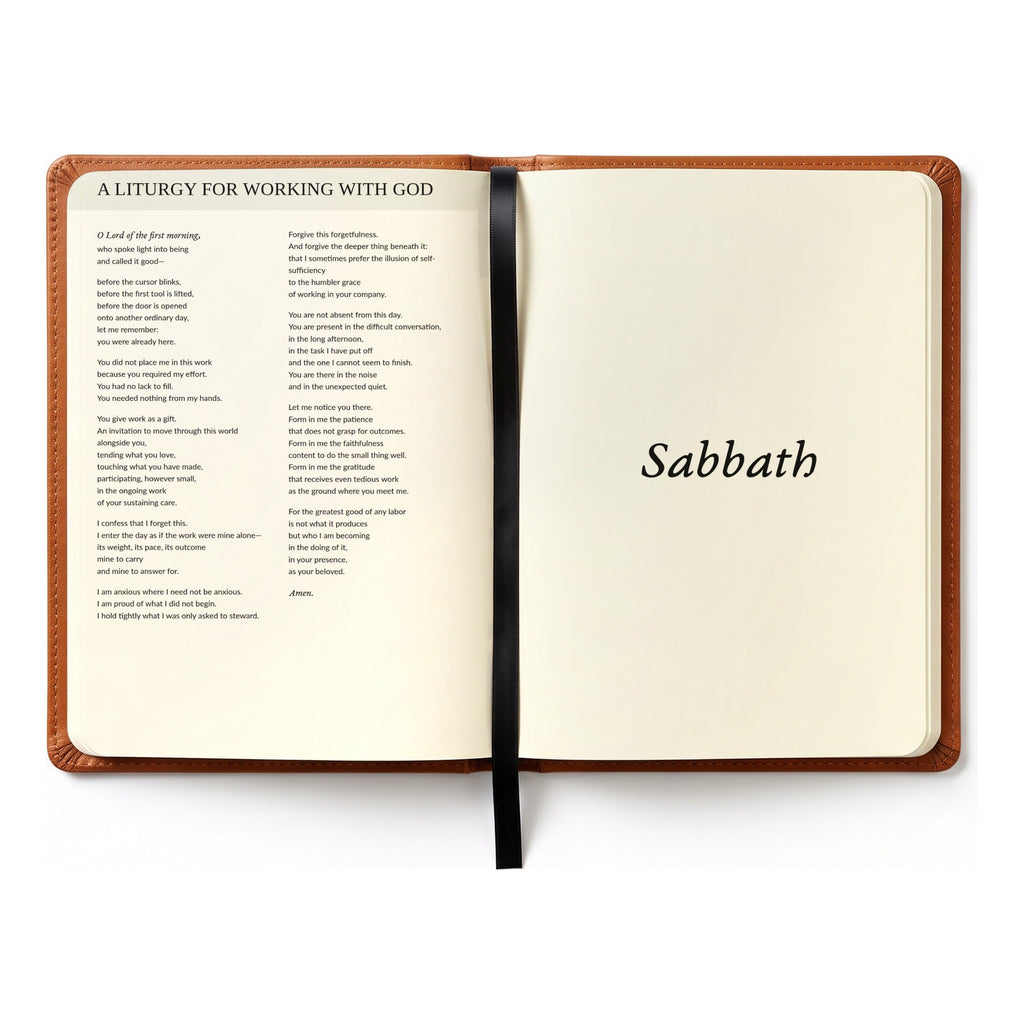 Ambassador Journal open to the Sabbath spread showing A Liturgy for Working with God